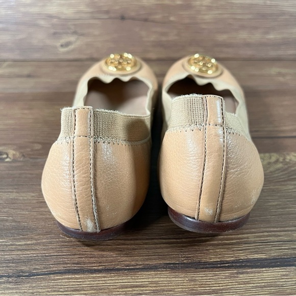Tory Burch Caroline 2 Ballet Flats Tan Leather Slip-Ok Shoes Women’s Size 7 - Picture 3 of 9